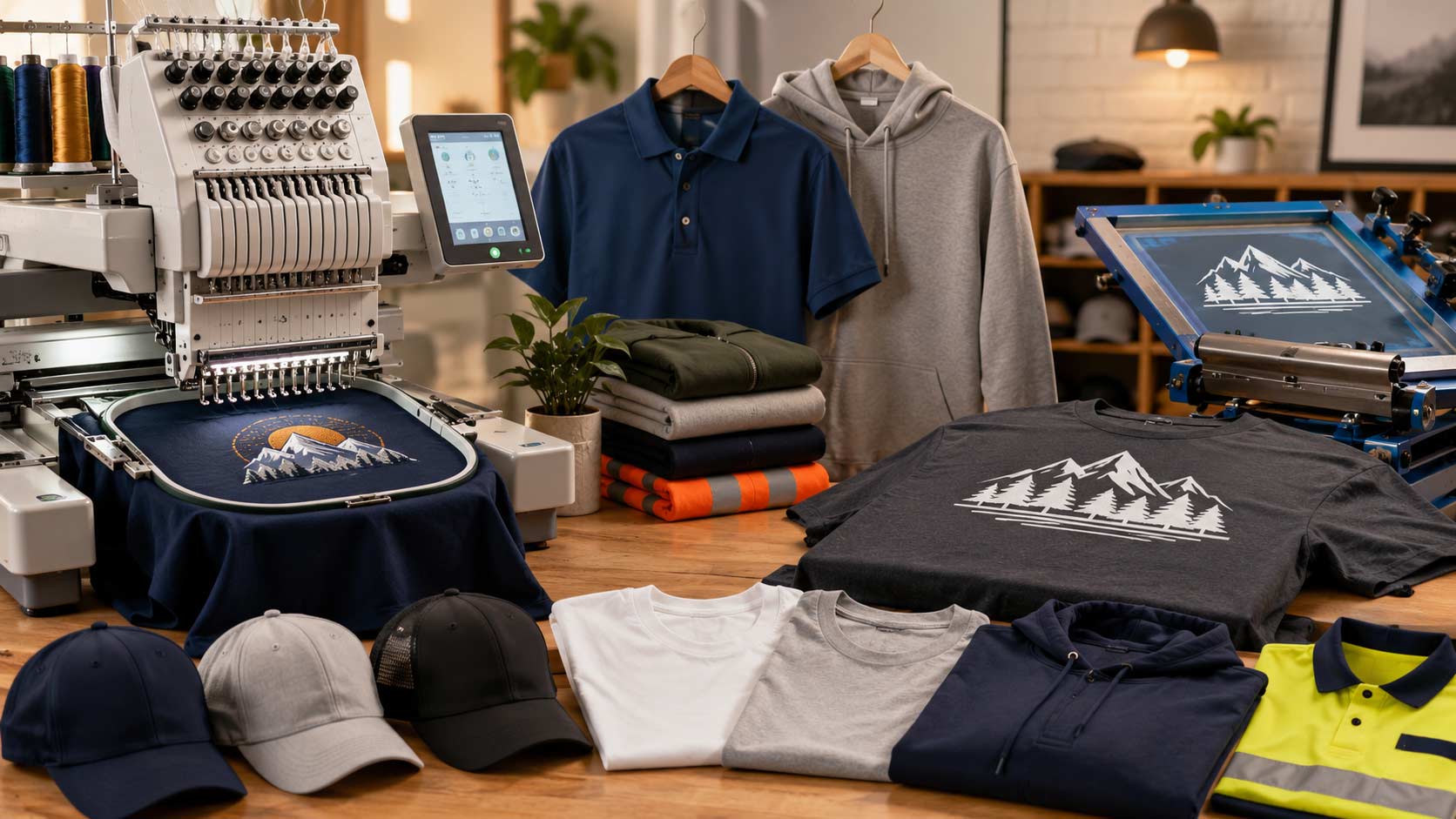 Screen printing and embroidery for blank apparel, polos, uniforms, workwear and caps